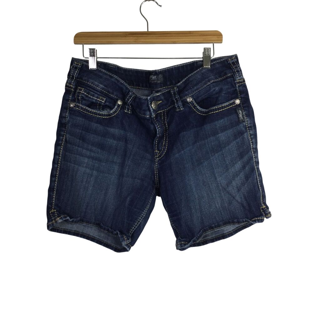 Silver Jeans Co. Women's Bermuda Suki Mid-Rise Denim Shorts Denim Blue Size 34